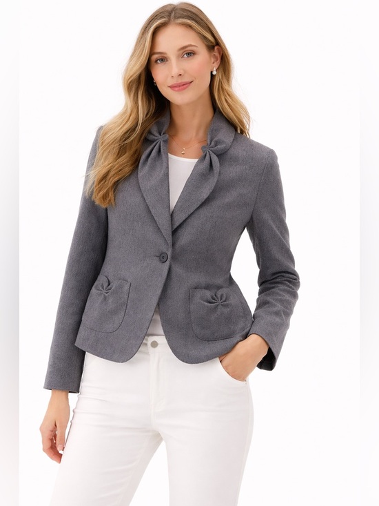 Talbots Jackets & Blazers - Talbots Wool Bow Blazer Gray Petite Preppy Officecore Coquette Chic Sz 10P